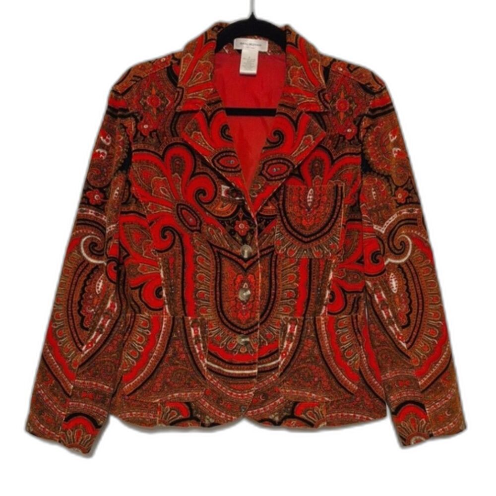 Isaac Mizrahi Paisley Corduroy Blazer Jacket M Red Boho Retro Y2K Maximalist